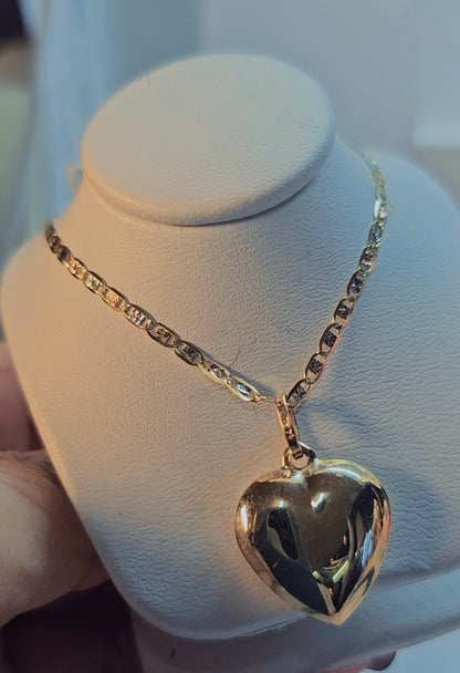 14K Gold Chain and Bubble Heart Pendant - Dige de Corazón y Cadena 14k oro