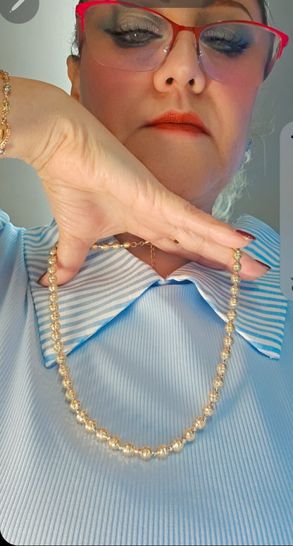 10K Gold Diamond-Cut Beaded Necklace 6mm - Gargantilla Bolita 10k Oro 6mm