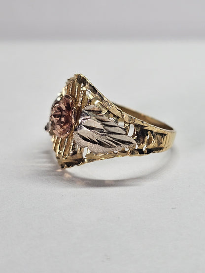 14K Gold 3-Tone Ring with Rose - Anillo con Rosa 3 tonos  14k