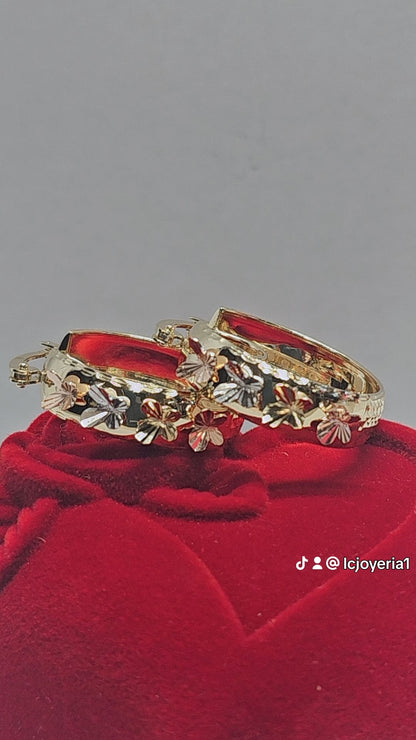 14K Gold Butterfly Hoop Earrings - Arracada 14k oro Mariposa