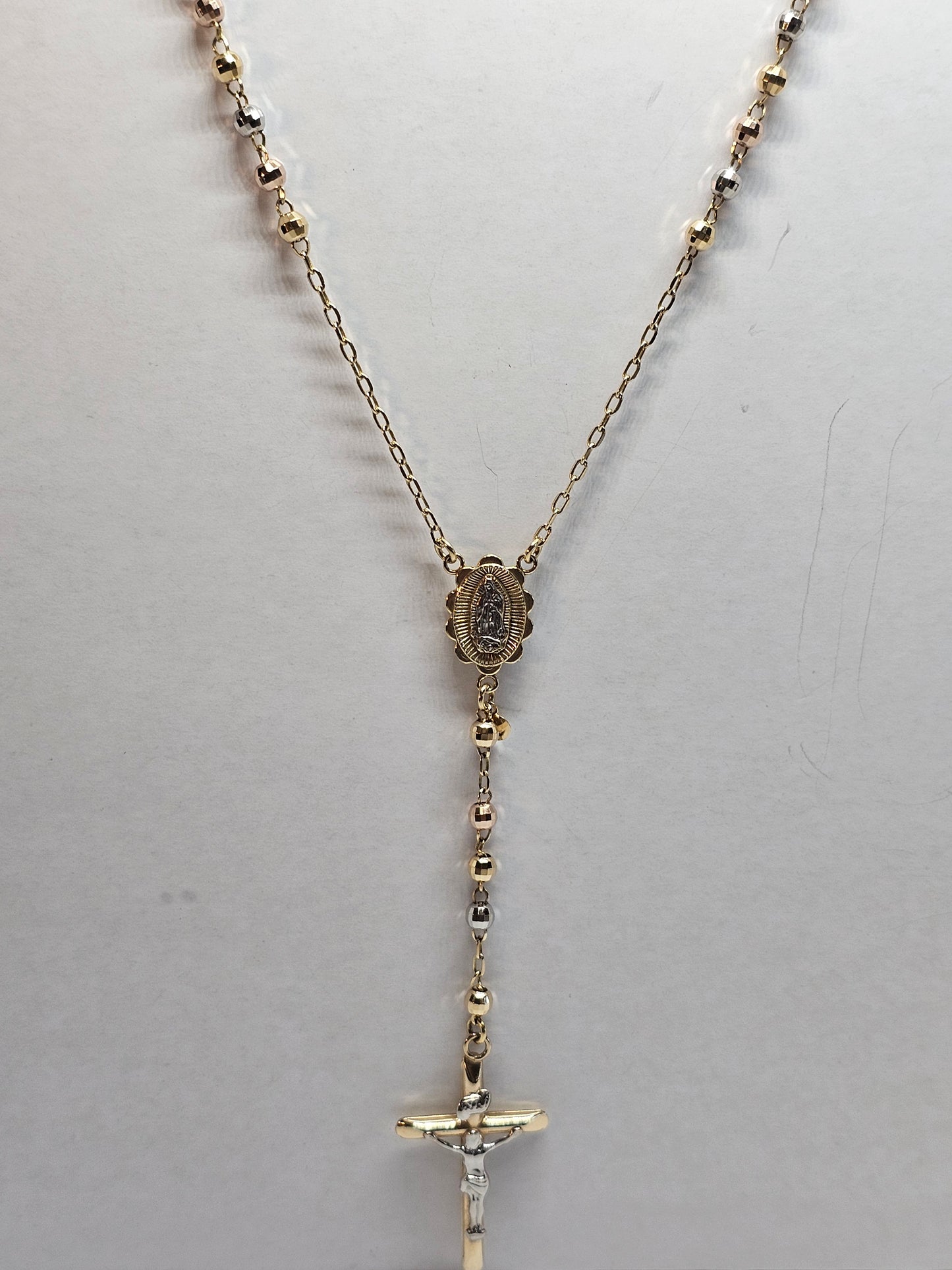 Rosario 3 tonos 14k oro 4mm