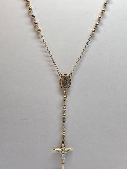 14K 3-Tone Gold Rosary 4mm - Rosario 3 Tonos 14k Oro 4mm