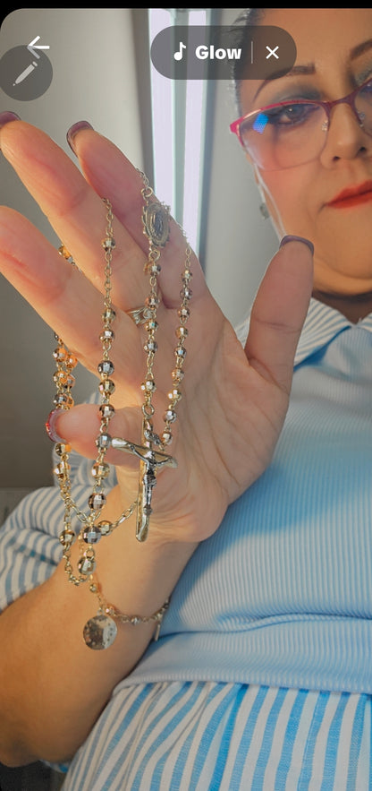 14K 3-Tone Gold Rosary 4mm - Rosario 3 Tonos 14k Oro 4mm