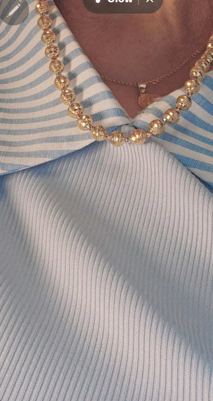 10K Gold Diamond-Cut Beaded Necklace 6mm - Gargantilla Bolita 10k Oro 6mm