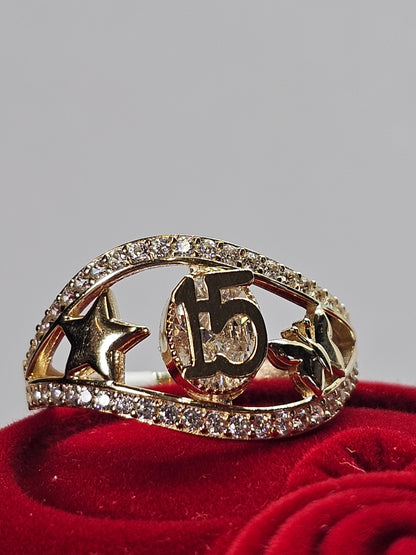 14K Gold Quinceañera Ring - Anillo de 15 Años 14k
