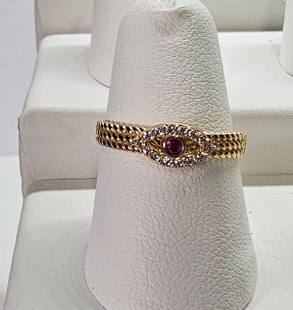 14K Gold Turkish Eye Ring - Anillo ojo turco de 14k