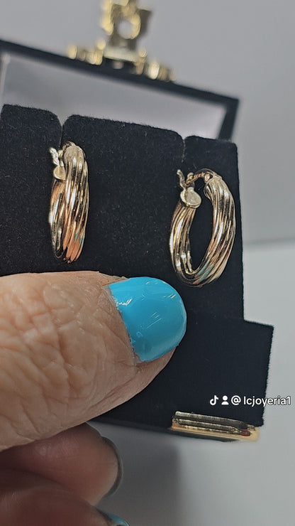 14K Gold Twisted Hoop Earrings - Arracada 14k oro