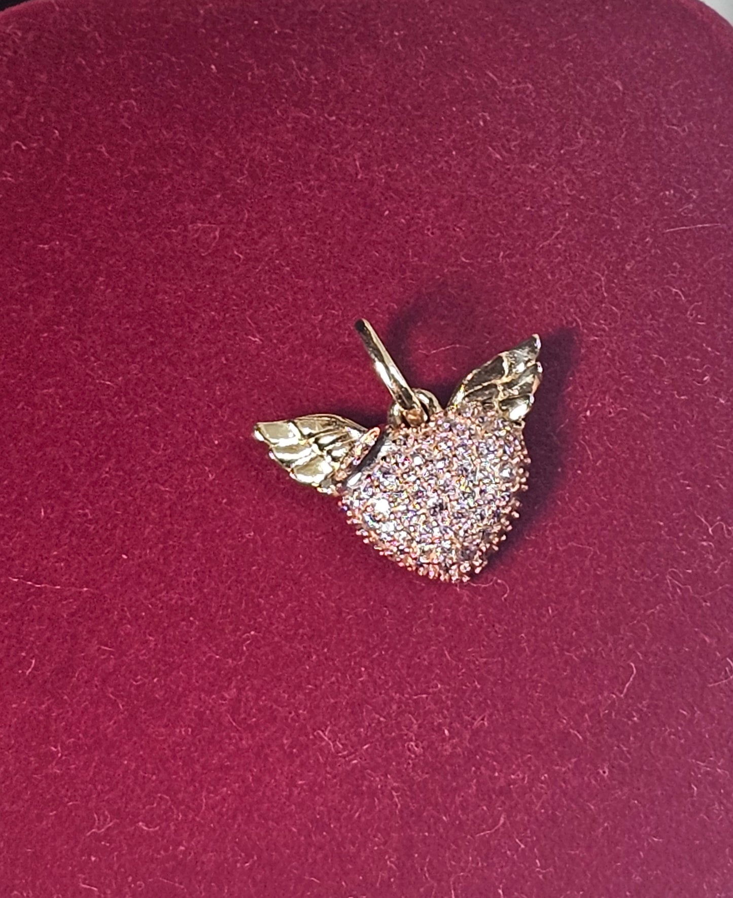 Corazón 14k Oro Cubic Zirconia Rosa Con Alas