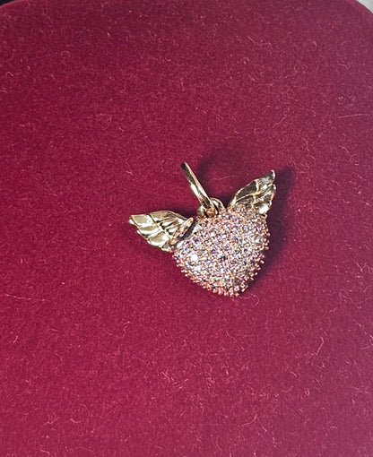 Corazón 14k Oro Cubic Zirconia Rosa Con Alas