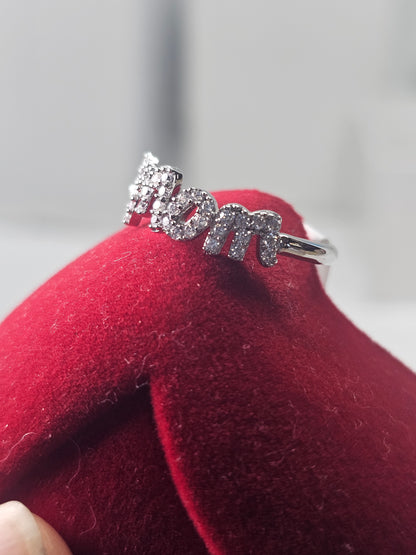 Silver 925 Rhodium Plated "Mom" Ring
