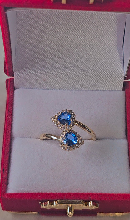 14K Gold Double Heart Ring  - Anillo Doble Corazón Oro 14k #8.5