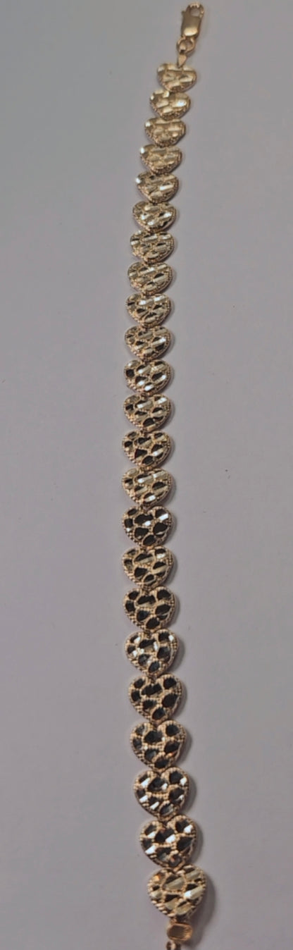 14K Gold Heart Nugget Bracelet - Brazalete Nugget Corazón 14K
