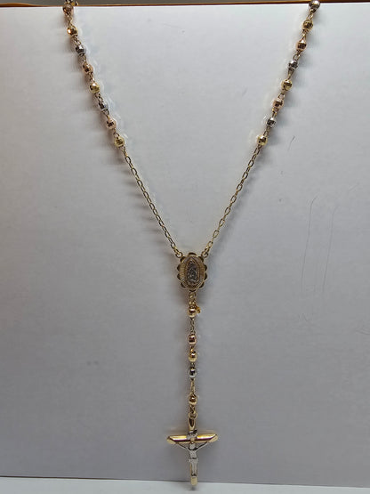 14K 3-Tone Gold Rosary 4mm - Rosario 3 Tonos 14k Oro 4mm