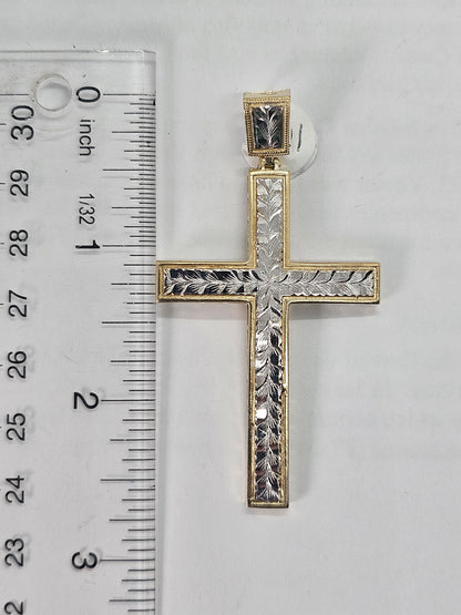 14K Gold 2-Tone Cross Pendant - Dige Cruz 14k Oro 2 Tonos