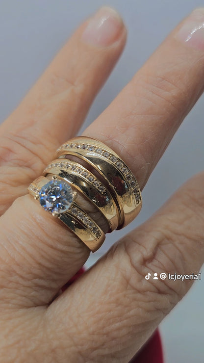 14K Gold Wedding Ring Set for Couple - Anillos de Boda Set 14k