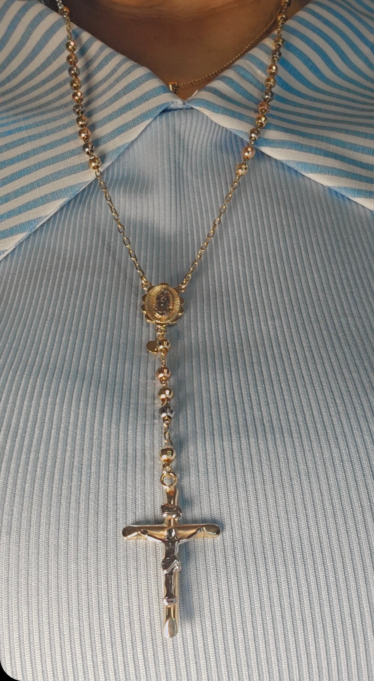 Rosario 3 tonos 14k oro 4mm