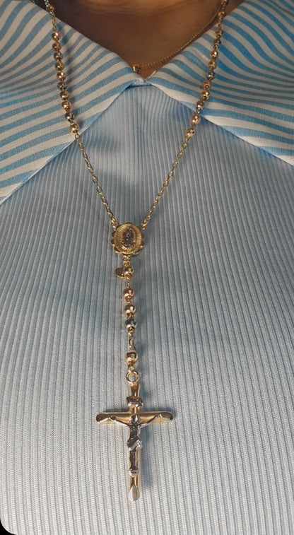 14K 3-Tone Gold Rosary 4mm - Rosario 3 Tonos 14k Oro 4mm