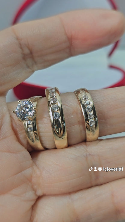 14K Gold Wedding Ring Set for Couple - Anillos de Boda Set 14k