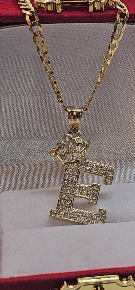 Letter 'E' Pendant 14k Gold - Dige Inicial 'E' Oro 14k CZ
