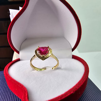 Anillo 14k Oro Amarillo Corazón Rojo Size 7.5