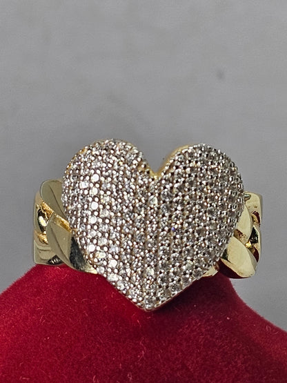 14K Gold Heart Ring w/CZ accents - Anillo 14k De corazón