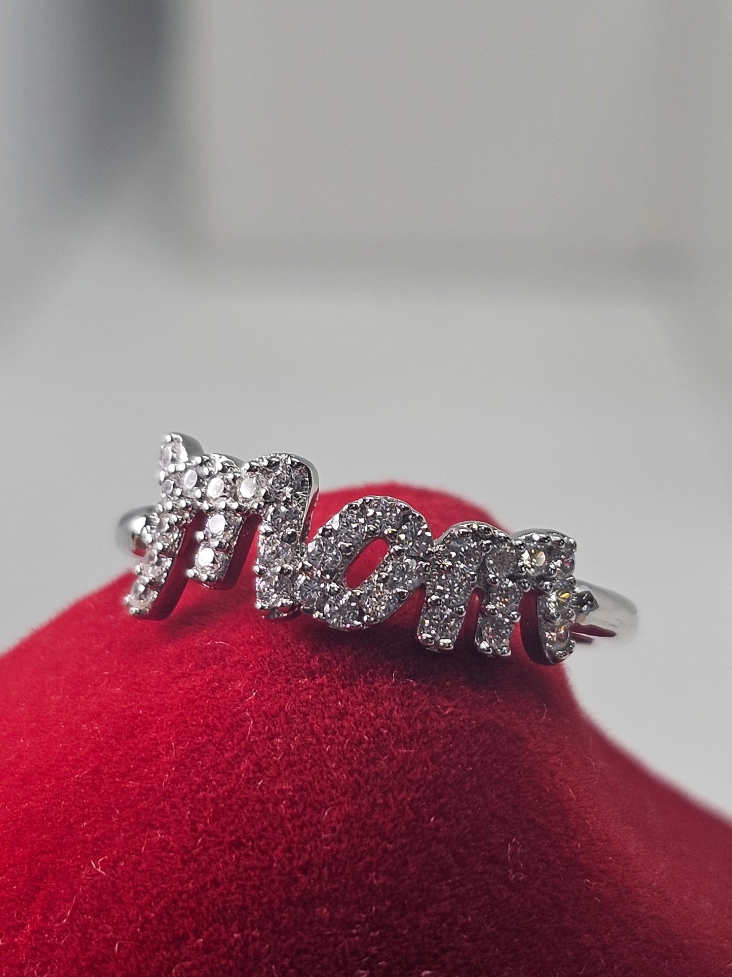 Silver 925 Rhodium Plated "Mom" Ring