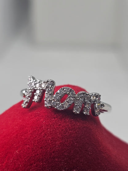 Silver 925 Rhodium Plated "Mom" Ring