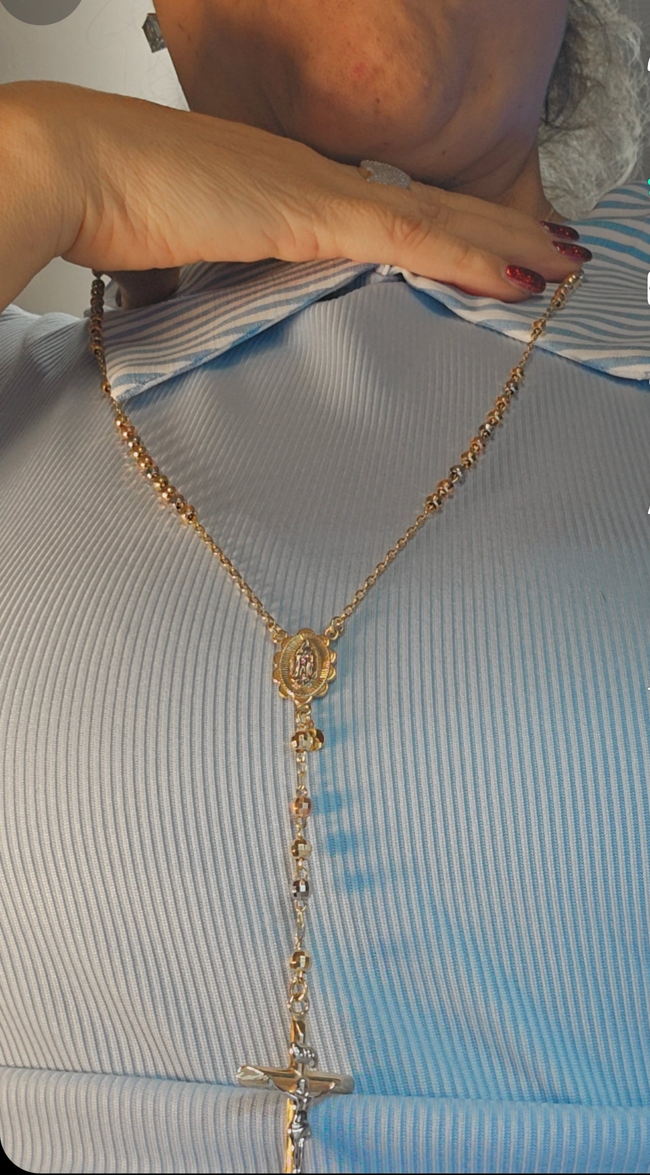 Rosario 3 tonos 14k oro 4mm