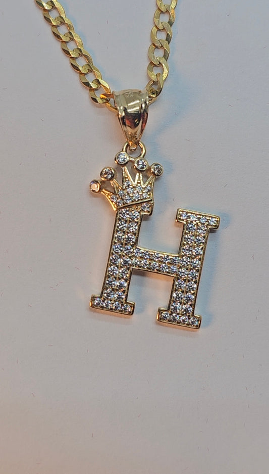 Letter 'H' Pendant 14k Gold - Dige Inicial 'H' Oro 14k CZ