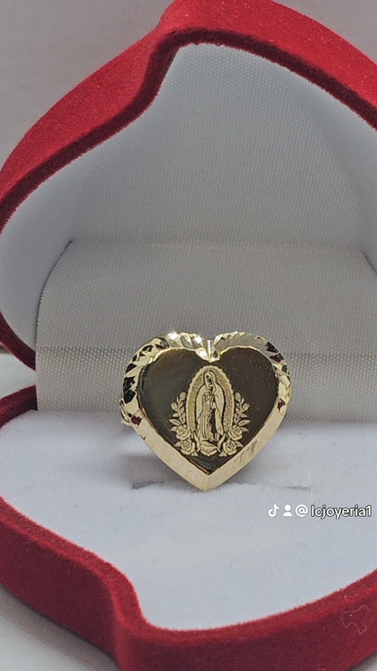 14K Gold Heart Virgin Mary Ring - Anillo 14k corazón Virgen de Guadalupe
