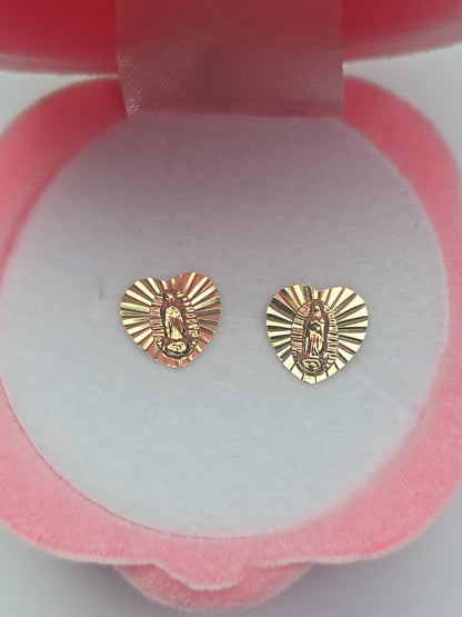 Aretes de la Virgen de Guadalupe en Corazón de Oro 14K