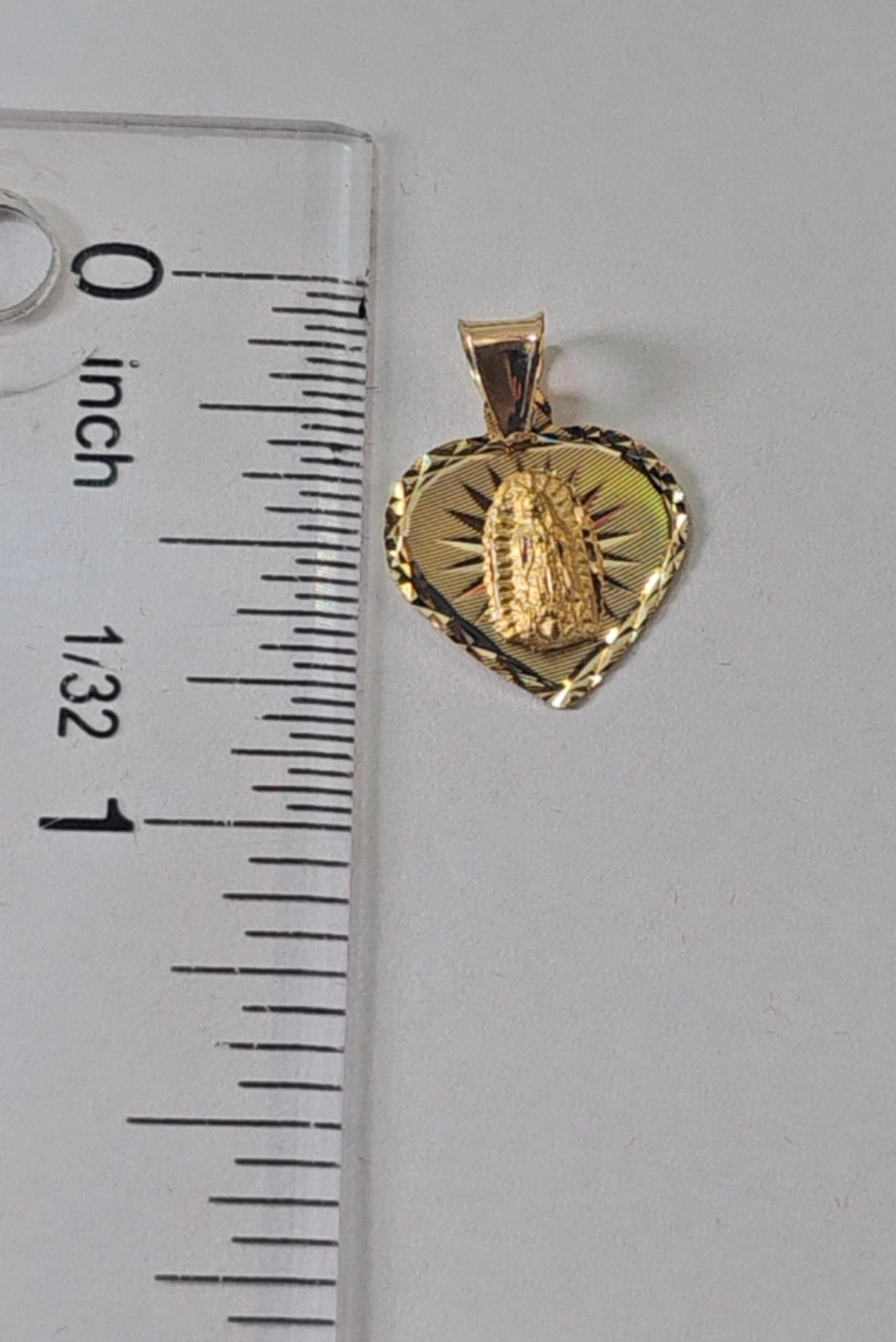 14K Gold Heart Virgin Mary Pendant - Dige Virgen de Guadalupe Corazón Oro 14K