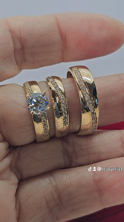 14K Gold Wedding Ring Set for Couple - Anillos de Boda Set 14k