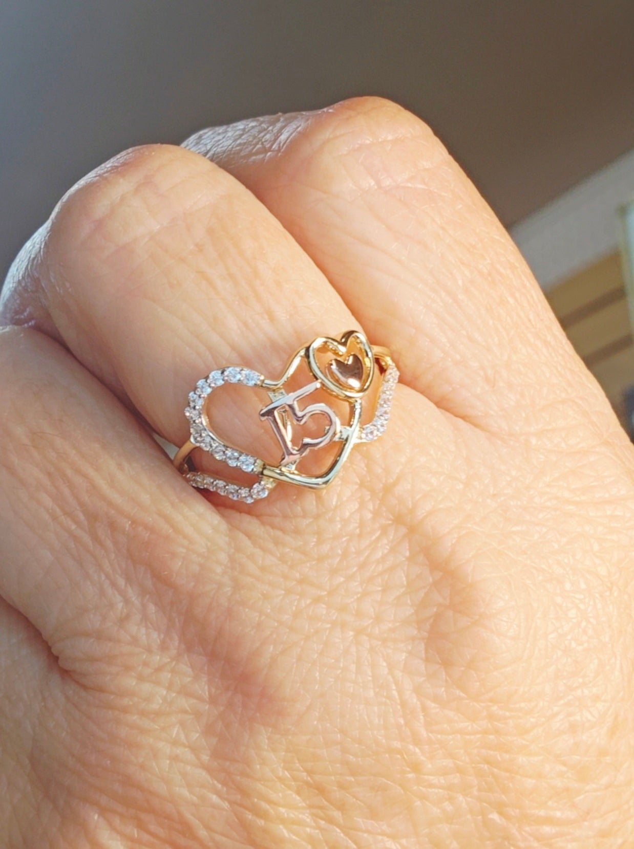 14K Gold Heart Quinceañera Ring - Anillo de 15 Años 14k