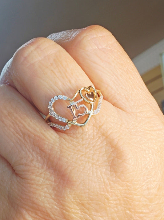 14K Gold Heart Quinceañera Ring - Anillo de 15 Años 14k