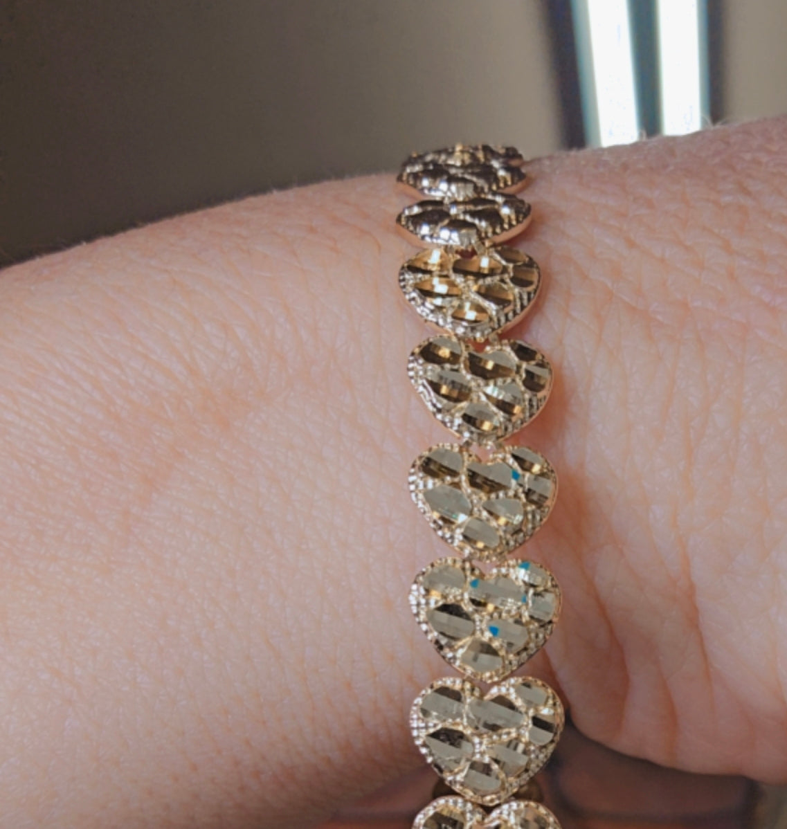 14K Gold Heart Nugget Bracelet - Brazalete Nugget Corazón 14K