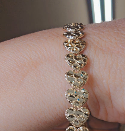 14K Gold Heart Nugget Bracelet - Brazalete Nugget Corazón 14K