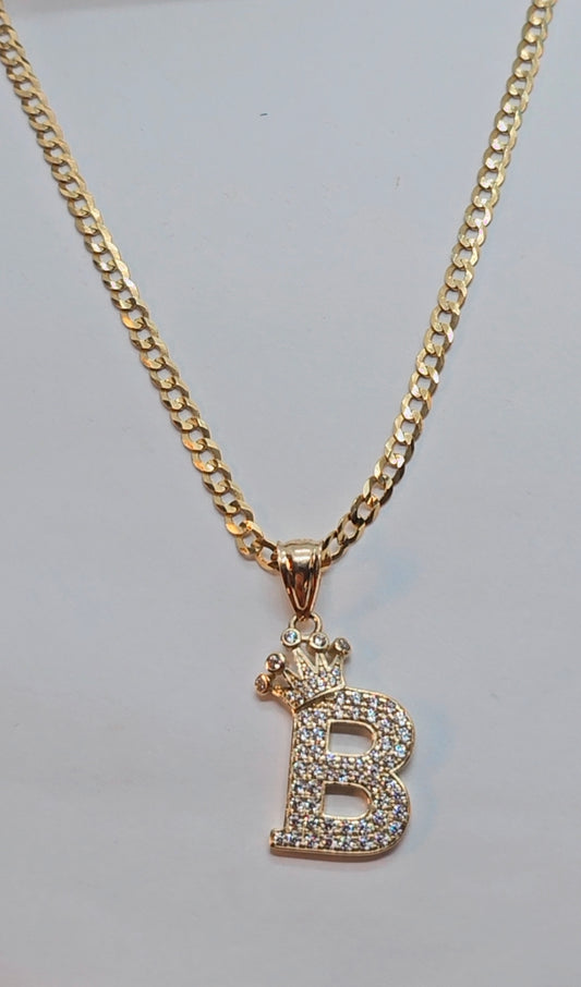 Letter 'B' Pendant 14k Gold - Dige Inicial 'B' Oro 14k CZ