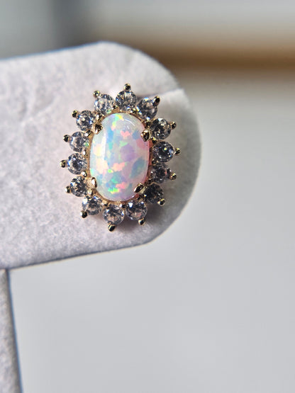 14k REAL GOLD Flower Opal CZ Stud Earrings