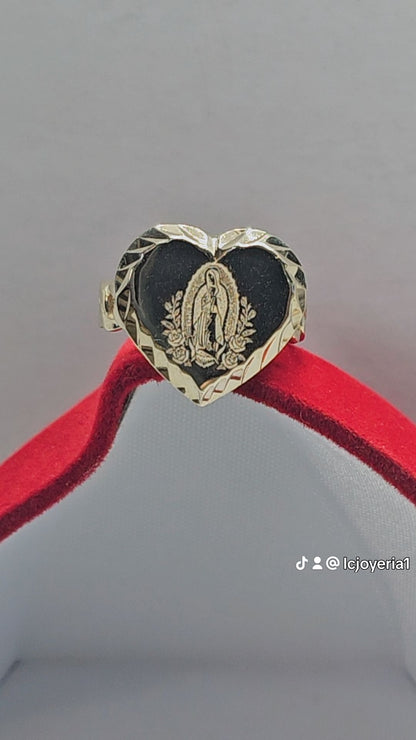 14K Gold Heart Virgin Mary Ring - Anillo 14k corazón Virgen de Guadalupe