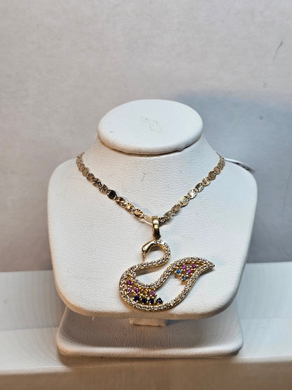 Dige de Cisne y Cadena 14k Oro