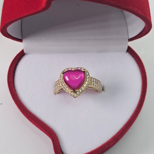 Anillo 14k Oro Amarillo Corazón Rosa