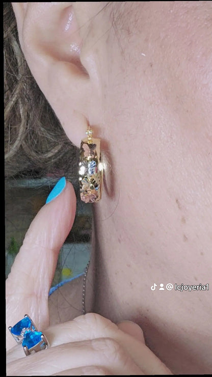 14K Gold Butterfly Hoop Earrings - Arracada 14k oro Mariposa