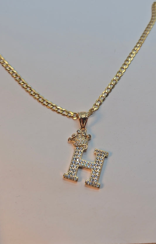 Letter 'H' Pendant 14k Gold - Dige Inicial 'H' Oro 14k CZ
