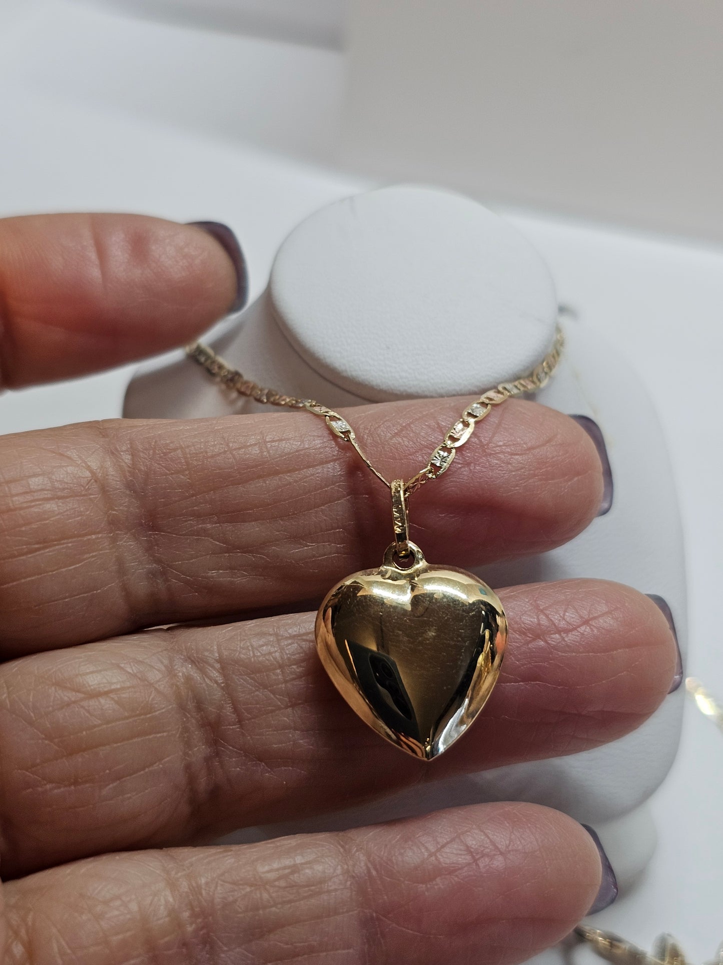 Dige de corazón y cadena 14k oro