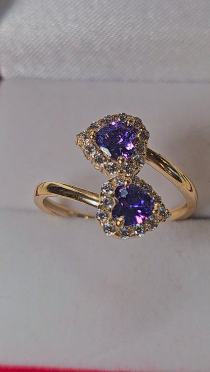 14K Gold Double Heart Ring - Anillo Doble Corazón Oro 14k #8