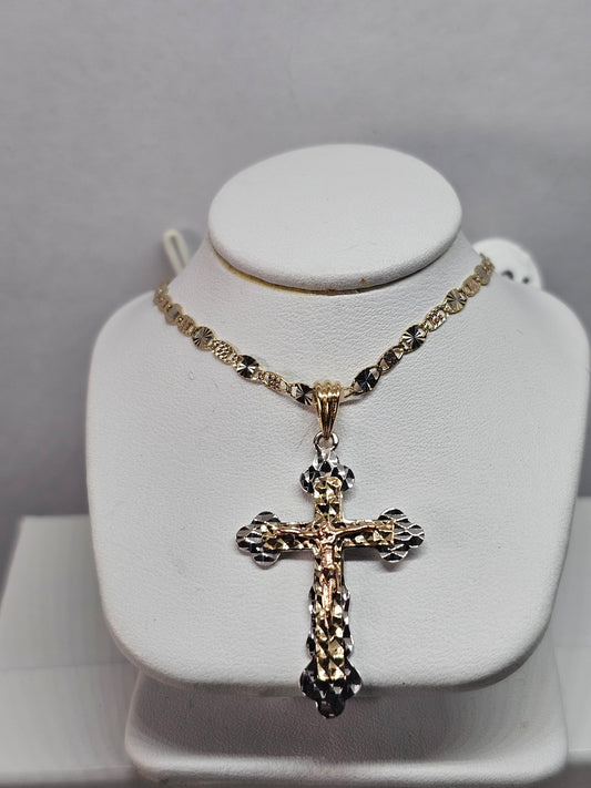 Dige cristo incluida cadena 14k 3 tonos de oro