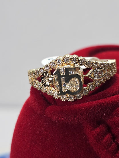 14K Gold Quinceañera Ring - Anillo de 15 Años 14k