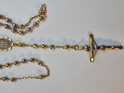 14K 3-Tone Gold Rosary 4mm - Rosario 3 Tonos 14k Oro 4mm