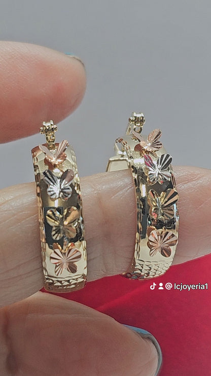 14K Gold Butterfly Hoop Earrings - Arracada 14k oro Mariposa